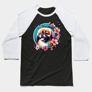 Pekingese's Springtime Bliss Among Cherry Blossoms Baseball T-Shirt